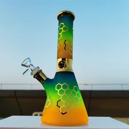 10 Inch Heady Bong 3D Animal Bee Golden Hookah Mass Bees Nest Green&Red Glass Beaker Bong Pipe Glass Water Bottles 14MM Bowl&Stem