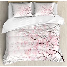 Bedding sets Pale Pink Duvet Cover Set Sakura Branch with Cherry Flowers Tender Japanese Spring Decorative 3 Piece 2 Pill 230210