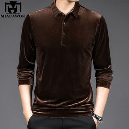 Men's Polos High Quality Golden Velvet Luxury Polo Shirt Men Spring Long Sleeve Tee Homme Casual Slim Fit Camisa T1129 230211