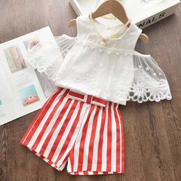 New Sets Summer Girls Fashion Clothes Lace Tshirt and Shorts Pcs Outfit Kids Clothing Set Y