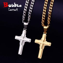Chains Cross Pendant Men's Necklace Gold Color 316L Stainless Steel Fashion Jewelry With Cuban Chain Gifts 1.8x3.6cm