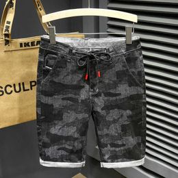 Men's Shorts Camo printed denim shorts summer new Frenulum stretch straight casual men's jeans P230525