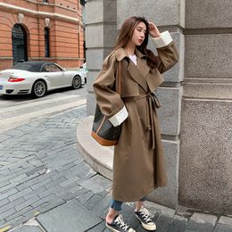 Women's Trench Coats Fashion Oversize Loose Women Trench Coat Long Double-Breasted Duster Coat Windbreaker for Lady Spring Autumn Outerwear Black 230211