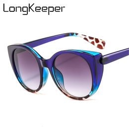 Sunglasses LongKeeper Luxury Cat Eye Women Oversized Gradient Glasses Retro Blue Leopard Shades lunette de soleil femme 230211