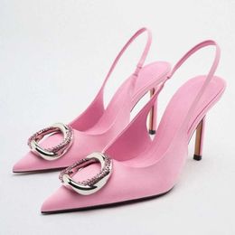 Сандалии TRAF 2022 Высокие каблуки Сандалии Женщины летние полосы шпильки шпильки насосы офисная леди заостренные туфли для женской вечеринки g230211