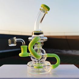 2023 8 Inch Heady bong Multi Colour Cream Green Glass Water Pipe Bong Dabber Rig Recycler Pipes Bongs Smoke Pipes 14.4mm Female Joint with Regular Bowl&Banger
