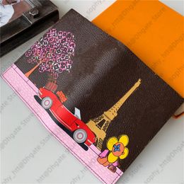 New Styles Mens Women passport holder Lady Wallet Flower Printed silk screen Cards Holders Original Leather bags Purse Covers For 300D