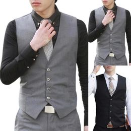 Men's Tank Tops Vest V Neck Formal Men Back Strap Pocket Suit Male Slim Fit Waistcoat Business Dress Clothing