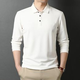 Men's Polos Fashion Solid Men Shirt Long Sleeve Spring Casual Tee White Collar Korean Style Male Luxury Clothing 230211