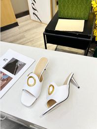 Women Leather Slippers Blondie Sandal Double Metal Circle Buckle Slides Platform Flats Paris Fashion Summer Shoes Indoor Slider Flip Flops Mule 35-42 Sizes