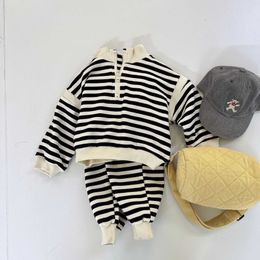 Clothing Sets autumn new Korean children's boys' college stripe sports st collar allcotton sweater and pants suit