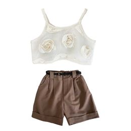 Sets Summer Shirt Tops Pants Flower Suspender Vest Children's Clothing Sleeveless Thin Top Fashion Girls Clothes