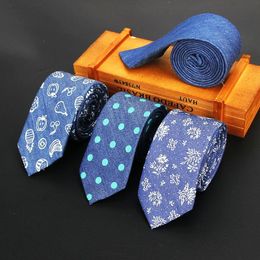Bow Ties Cotton Denim Men's Black Blue Solid Colour Tie Narrow 6cm Width Necktie Slim Skinny Cravate Dot Flower Business NecktiesBow