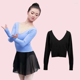 Stage Wear Children Pullover V Neck Ballet Sweater Long Sleeve Top Coat Keep Warm For Dress Jumper