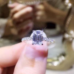 Cluster Rings Luxury 9K White Gold Ring Emerald Cut Moissanite GH Color Rectangle Anniversary Gift Engagement RingCluster