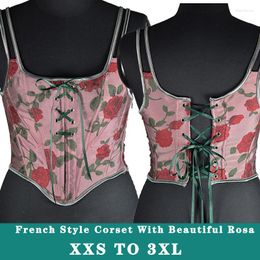 Women's Shapers Women Corset Crops French Style Corselet Rosa Push Up Body Bustiers Lace Bodices With Bones Short Vest Outwear Tank Tops