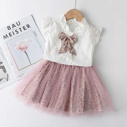 Sets Girls Casual Set New Summer Kids Cute Bowtie es Children Lovely Mesh Dress Party Costumes Baby Clothing