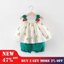 Girls Clothing Sets New Summer Sleeveless Print Cherry Vest Shorts Pcs for Kids Clothes Suit Baby Outfits Children Dress Wear