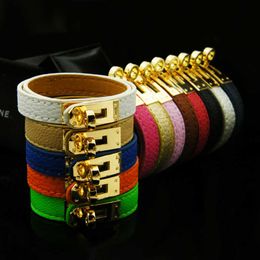 Bangle High Quality Fashion Rotating Steel Buckle 12 Colour Punk Style PU Leather Bracelet For Men Women Brand Jewellery G230210