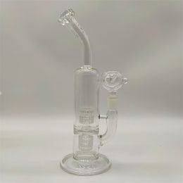 2023 New 10 Inches Twin Tyre Philtre Clear Glass Water Pipe Bongs Hookah Smoking Beaker Bong Bubbler 14MM Bowl Wholesale