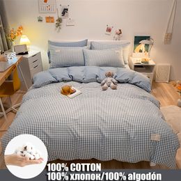 Bedding sets Washed Cotton Classic Plaid Stripes Bedding Set Duvet Cover Pillowcases Breathable Skin-friendly Japanese Minimalist Style 230211