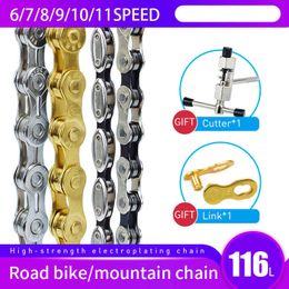 s FSC 6/7/8/9/10/11 Speed 116 Links Ultralight Carbon Steel MTB Mountain Road Bike Half Hollow Bicycle Chain 0210