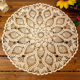 Table Cloth 60cm Cotton Hand Crochet Round Lace Hollow Out Tablecloth Cover