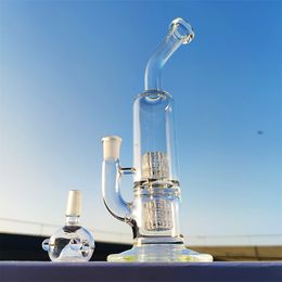 2023 New Heady Bong 10 Inches Twin Tyre Philtre Clear Glass Water Pipe Bongs Hookah Smoking Beaker Bong Bubbler 14MM Bowl