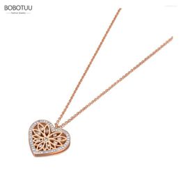 Pendant Necklaces BOBOTUU Original Design Stainless Steel Love Heart Charm Choker For Women Fashion CZ Crystal Necklace BN20245