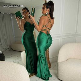 Casual Dresses ANJAMANOR Sexy Satin Backless Long Maxi Dress Birthday Outfit for Women Party Evening Gown Elegant Prom Dresses D42-CI24 T230210