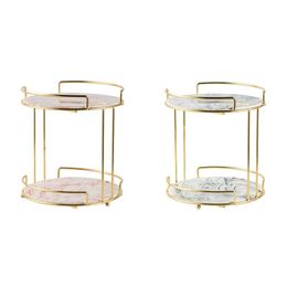 Hooks & Rails Double Layer Nordic Marble Cake Display Stand Pastry Fruit Tray Golden Dessert Table Home Party Decoration Rack