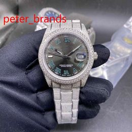 NEW arrived iced out stainless steel 39mm shiny case grey face automatic smooth sweeping hands diamonds everythere in buckle watch243z