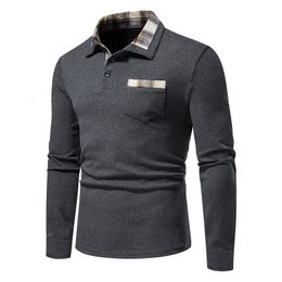 Men's Polos Men Shirt Fashion Long Sleeve Business Social Male Solid Colour Button Down Collar Work White Black Tops Tees 230211