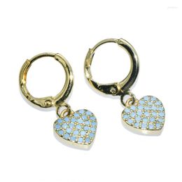 Hoop Earrings Korean Designer Jewelry Supplies Anti Fading Gold Plated Copper Blue Turquoise CZ Paved Heart Dangle For Women