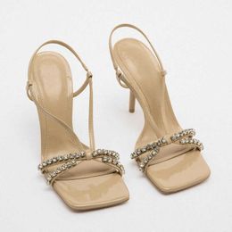 Sandals ZAZA Luxury Rhinestones High Heel Sandal for Women Summer Stiletto Party Pumps Lady Open Toe Sandals Sexy Comfortable Shoes G230211