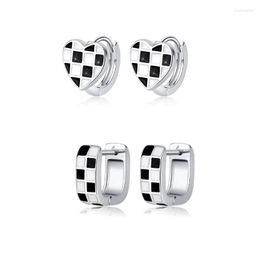 Hoop Earrings Black White Drip Glaze Chequered Heart-shaped Pendant Earring Retro Simple GeometricTrendy Piercing Pendientes Jewellery