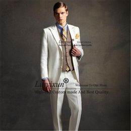 Men's Suits & Blazers Fashion White Men Wedding Groom Tuxedo Slim Fit Formal Business Blazer Banquet 3 Piece Set Jacket Vest Pant Terno Masc