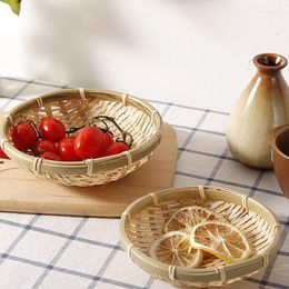 Plates Handmade Bamboo Sieve Wicker Weaving Round Storage Box Bread Plate Fruit Cake Platter Dinner Serving Tray