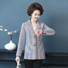 Women's Suits Autumn Casual Suit Top Womens Middle-aged Elderly Ladies Blazer Coats Vintage Plaid Short Wool Blend Outwear 2023 Overcoat