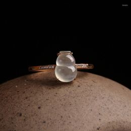 Cluster Rings Designer Original Natural Seed Gourd Chalcedony Opening Adjustable Ring Elegant Creative Charm Women's Silver Jewelry