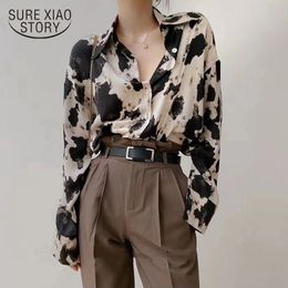 Women's Blouses Shirts Cow Print Button Up Women Long Sleeve Blouse Korean Fashion Clothes Chiffon Streetwear Plus Size Tops Spring 13486 230211