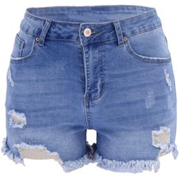 Jeans neue Sommer-Shorts Trend vierfarbige zerrissene Hüftlift-Denim-Shorts mit hoher Taille für Damen DK011