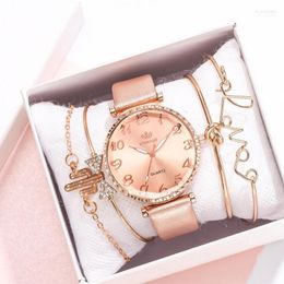 Wristwatches 5pc/set Fashion Women Watches Round Arabic Numerals Leather Watch Dress Ladies Luxury Bracelet Set Moun22