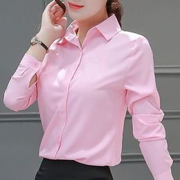 Women's Blouses Shirts Spring Korean Womens Tops White Blouses Casual Long Sleeve Ladies Shirts Black Blouses 2XL 1XL White Pink Shirt Ladies Tops 230211