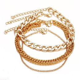 Charm Bracelets 3 PCS/Set Gold Colour Female Multi-layer Bracelet Set Adjustable Rope Chain Anklet Women Girl Jewellery Accessories