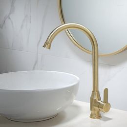 Kitchen Faucets Brushed Gold Stainless Steel Single Handle 360 Rotate Bathroom Washbasin Faucet Cold Water Sink Mixer Taps