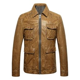 Men's Leather & Faux High Street Fashion Motorcycles Jacket Winter Coat Wear Outdoor Khaki For Men