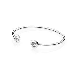 Classic Pave Disc Cuff Bangle Bracelet for Pandora Authentic Sterling Silver CZ Diamond Wedding Party Jewellery Girlfriend Gift Bracelets with Original Retail Box