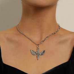 Pendant Necklaces Vintage Asymmetrical Thick Chains Wing Angel for Women Goth Grunge Geometric Choker Colar Jewelry Gift