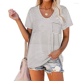 Women's T Shirts Fashion Women's T-Shirts Casual Oversized Striped Tee Shirt Loose Printed O Neck Pocket Decor T-Shirt Tops 2023 Big